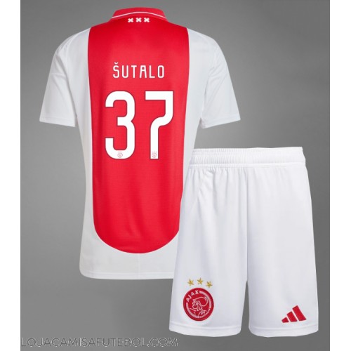 Camisa de Futebol Ajax Josip Sutalo #37 Equipamento Principal Infantil 2024-25 Manga Curta (+ Calças curtas)